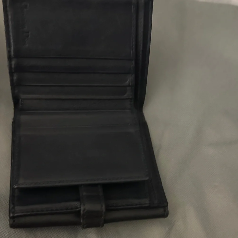 Authentic Christian Dior Blue Canvas Logo Snap Compact Wallet